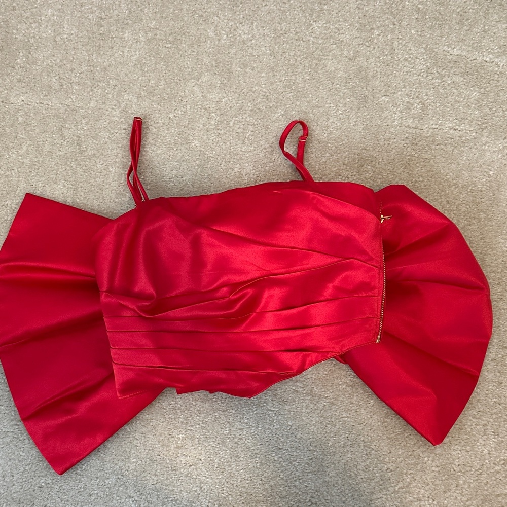 Red Strapless Bow Top